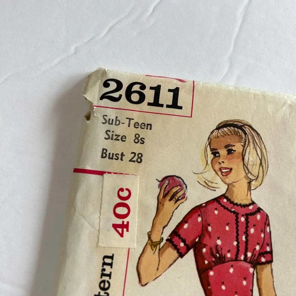 Simpilcity Vintage 50's Pattern #2611‎ Dress Detachable Collar Size Sub-Teen 8S